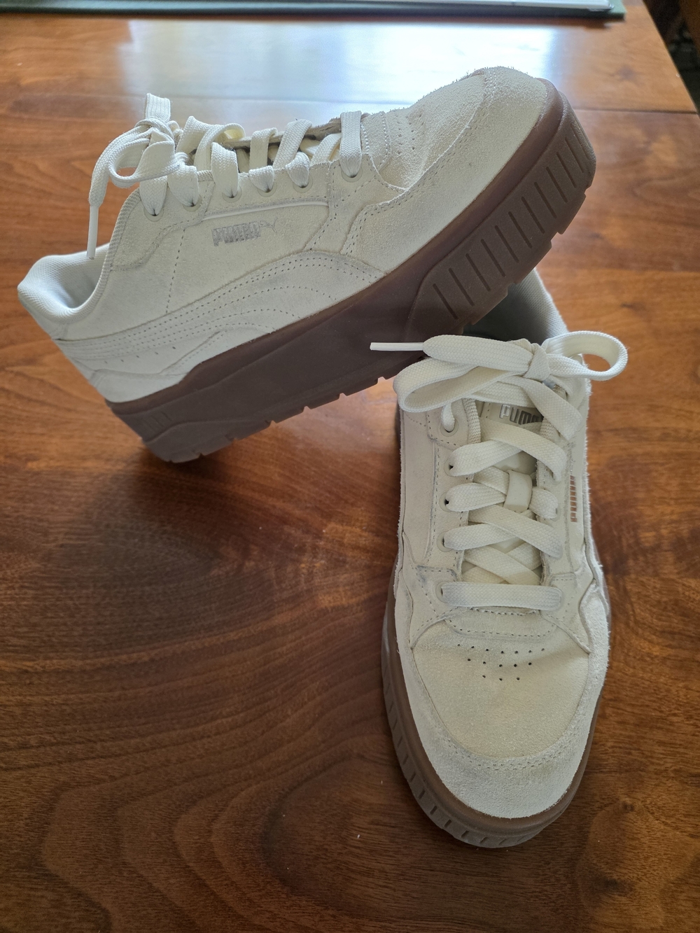 Puma Cream Suede Platform Sneakers with Brown Platform Size 8 EUC